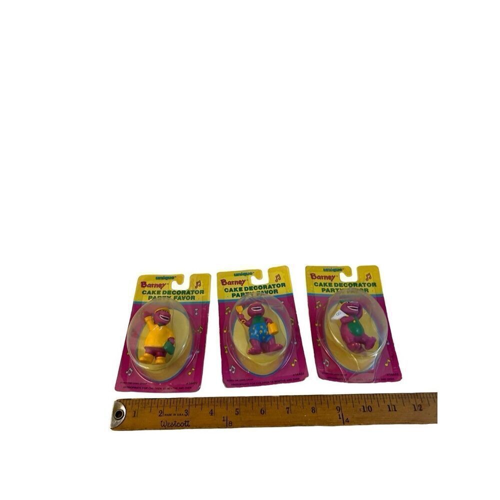 3 Barney Cake Deco Party Favors Beach/ Rain?‎ Team 1993 NEW Vintage #14402